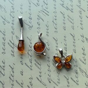 Set of 3 Baltic Amber 925 Silver Pendants